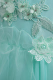 Tulle A-Line Col rond Robes blanches pour filles avec appliques