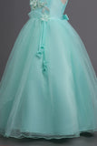 Tulle A-Line Col rond Robes blanches pour filles avec appliques