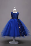 Tulle A-ligne Bateau Cou Blanc Robe De Fille avec appliques