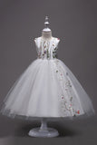Tulle A-ligne Bateau Cou Blanc Robe De Fille avec appliques