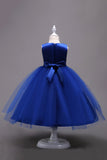 Tulle A-ligne Bateau Cou Blanc Robe De Fille avec appliques
