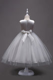 Tulle A-ligne Bateau Cou Blanc Robe De Fille avec appliques