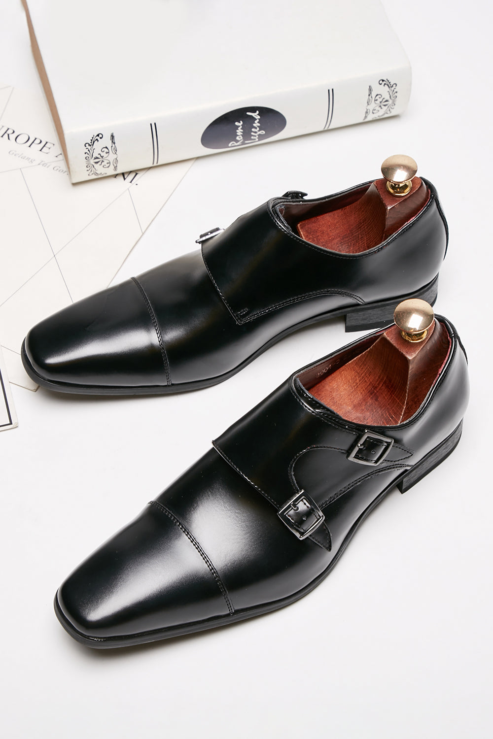 Black Monk Strap Chaussures habillées en cuir pour hommes