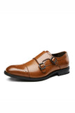 Brown Monk Strap Chaussures habillées en cuir pour hommes