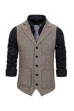 Brown Tweed Single Breasted Notched Lapel Veste de costume pour hommes