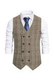 Brown Pinstripe Double Breasted Shawl Lapel Veste Costume Homme