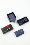 Navy Homme 5-Piece Accessory Set Cravate et Nœud Papillon Poche Fleur Carré Épingle Pin Tie Clip