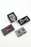 Navy Homme Jacquard 5 pièces Accessoire Set Cravate et Nœud Papillon Poche Carré Fleur Revers Pin Tie Clip