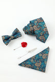 Lake Blue Jacquard Homme 5 pièces Accessoire Set Cravate et Nœud Papillon Poche Carré Fleur Revers Pin Cravate Clip