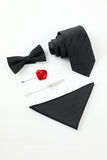 Black Stripe Homme 5-Piece Accessory Set Cravate et Nœud Papillon Poche Carré Fleur Revers Pin Tie Clip
