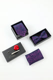 Violet Jacquard Homme 5 pièces Accessoire Set Cravate et Nœud Papillon Poche Carré Fleur Revers Épingle Cravate Clip
