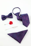 Violet Jacquard Homme 5 pièces Accessoire Set Cravate et Nœud Papillon Poche Carré Fleur Revers Épingle Cravate Clip