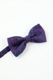 Violet Jacquard Homme 5 pièces Accessoire Set Cravate et Nœud Papillon Poche Carré Fleur Revers Épingle Cravate Clip