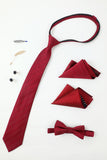 Bourgogne Homme Accessoire Set Cravate et Nœud Papillon Deux Poche Carré Revers Épingle Cravate Clip Boutons de Manchette