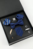 Royal Blue Men’s Accessory Set Stripe Tie and Bow Tie Two Pocket Square Lapel Pin Tie Clip Cufflinks