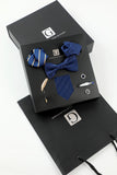 Royal Blue Men’s Accessory Set Stripe Tie and Bow Tie Two Pocket Square Lapel Pin Tie Clip Cufflinks