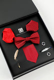 Ensemble d’accessoires pour hommes rouges Cravate et nœud papillon Deux poches carrées épingle à épingles Clip Boutons de manchette