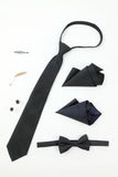 Ensemble d’accessoires pour hommes noirs Cravate et nœud papillon Deux poches carrées épingle à épingles Clip Boutons de manchette