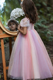 A-Line Tulle Robe de fille fleur rose avec paillettes