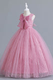 A-ligne Tulle Blush Robes de demoiselle d'honneur pour fille avec nœud papillon