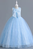 A-ligne Tulle Blush Robes de demoiselle d'honneur pour fille avec nœud papillon