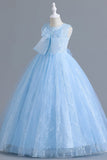 A-ligne Tulle Blush Robes de demoiselle d'honneur pour fille avec nœud papillon