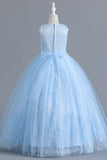 A-ligne Tulle Blush Robes de demoiselle d'honneur pour fille avec nœud papillon