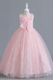 A-ligne Tulle Blush Robes de demoiselle d'honneur pour fille avec nœud papillon