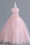 A-ligne Tulle Blush Robes de demoiselle d'honneur pour fille avec nœud papillon