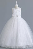 A-ligne Tulle Blush Robes de demoiselle d'honneur pour fille avec nœud papillon