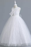 A-ligne Tulle Blush Robes de demoiselle d'honneur pour fille avec nœud papillon