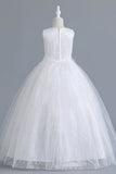 A-ligne Tulle Blush Robes de demoiselle d'honneur pour fille avec nœud papillon