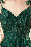 A-ligne Spaghetti Bretelles Robe de bal vert foncé avec perles