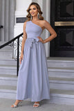 Robe de bal bleu poussiéreux à une épaule avec fente