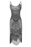 Bodycon Noir Argent Paillettes 20s Robe