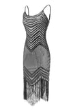 Bodycon Noir Argent Paillettes 20s Robe
