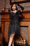 Luxueuse robe à franges perlées à paillettes des années 1920