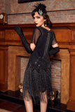 Luxueuse robe à franges perlées à paillettes des années 1920