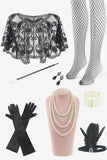 Noir Huit Pièces Chaussettes Gants 1920s Accessoires Ensembles