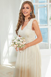 Robe d’invité de mariage longue en dentelle d’abricot avec nœud papillon