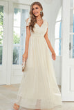 Robe d’invité de mariage longue en dentelle d’abricot avec nœud papillon