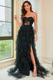 Robe de bal corset noir bustier avec fente
