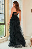 Robe de bal corset noir bustier avec fente