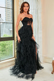 Robe de bal corset noir bustier avec fente