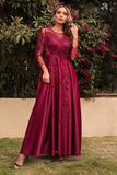Satin A Line Robe Mère De La Mariée à Manches Longues