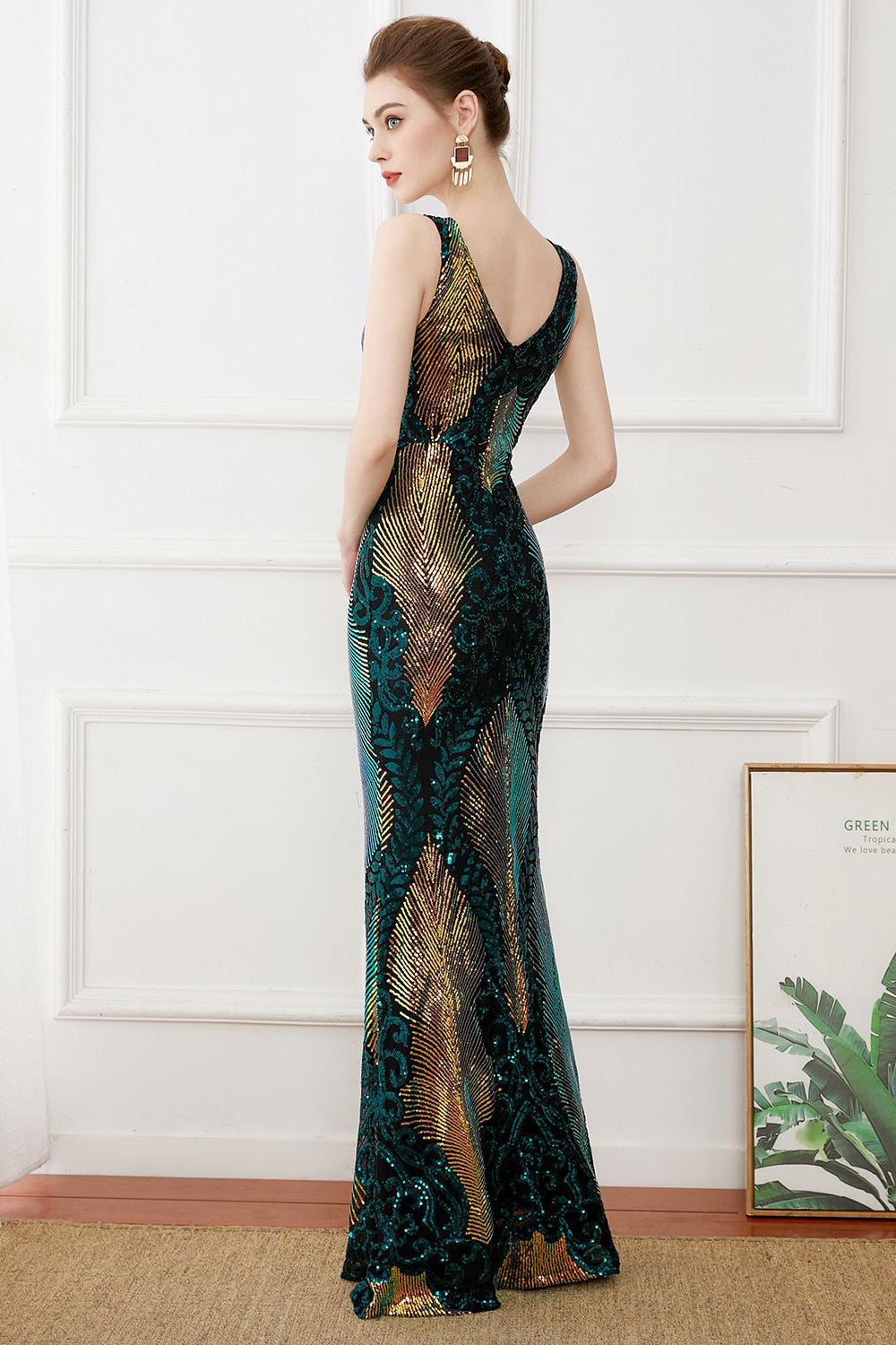 Paillettes vert foncé robe année 20 grande taille