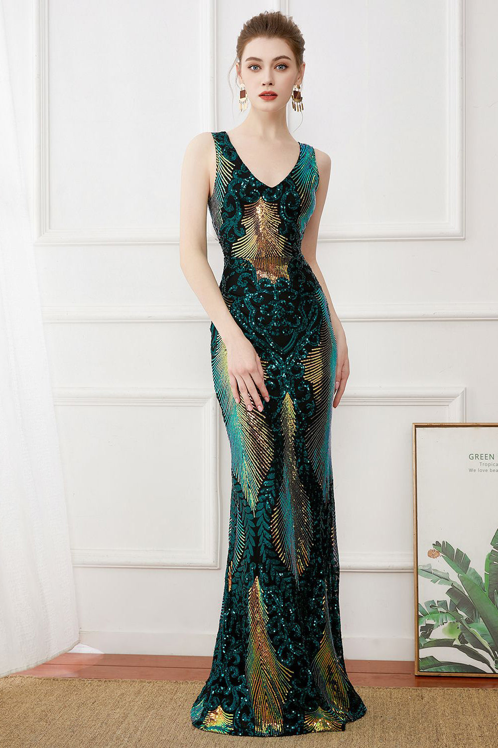 Paillettes vert foncé robe année 20 grande taille