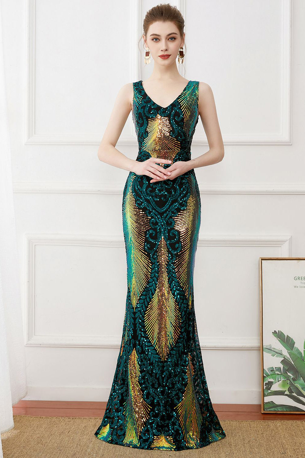 Paillettes vert foncé robe année 20 grande taille