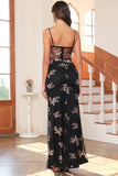 Robe longue de soirée à paillettes vert foncé avec fente