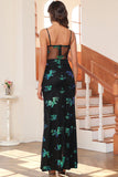 Robe longue de soirée à paillettes vert foncé avec fente